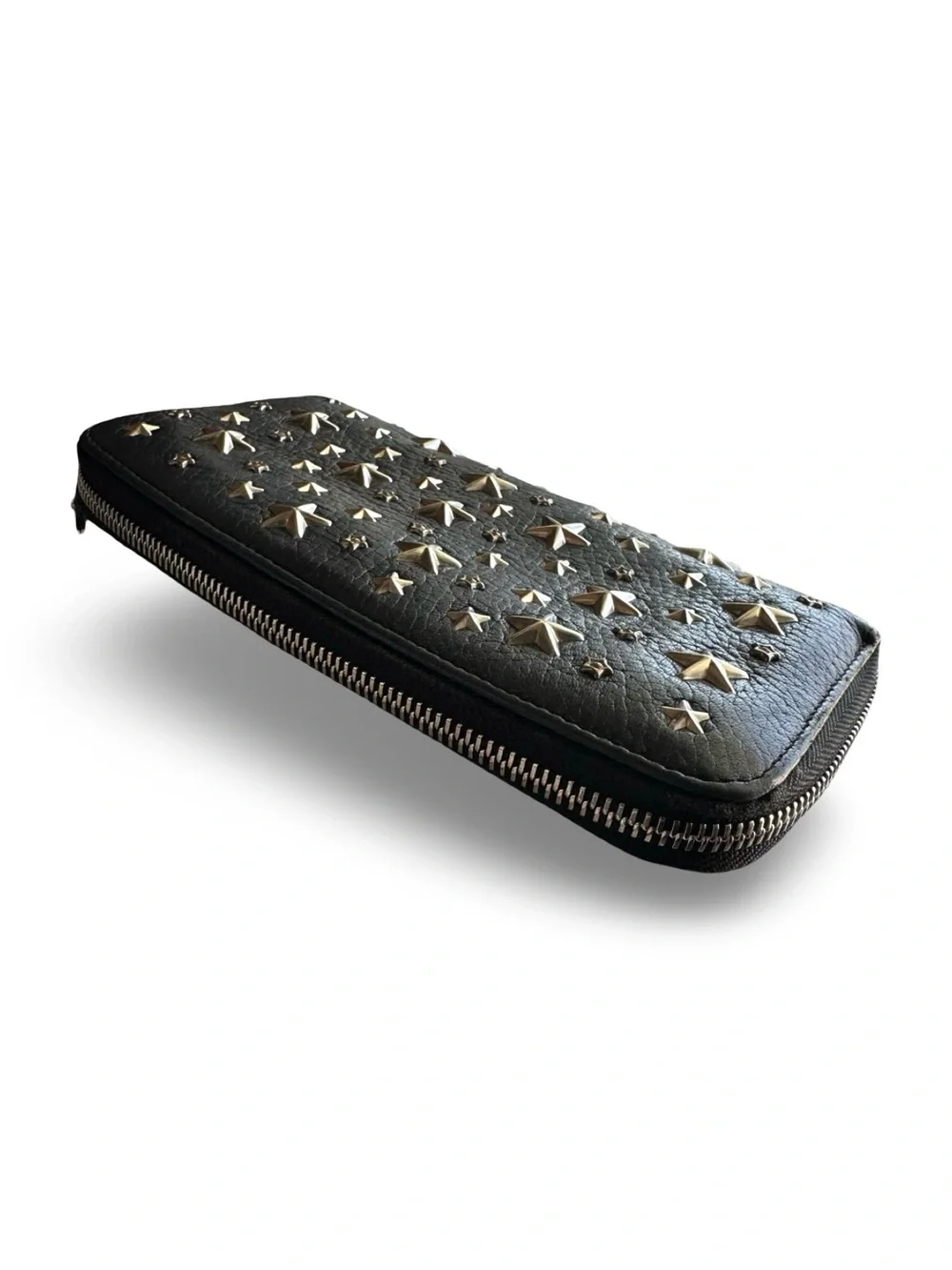 Jimmy Choo Filipa Star-Studded Black Leather Zip-Around Continental Long Wallet